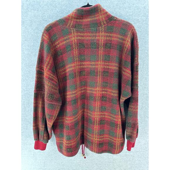 VTG 90s French Country Express Women' sz S Oversized Fleece Pullover Plaid Comfy - Picture 2 of 8